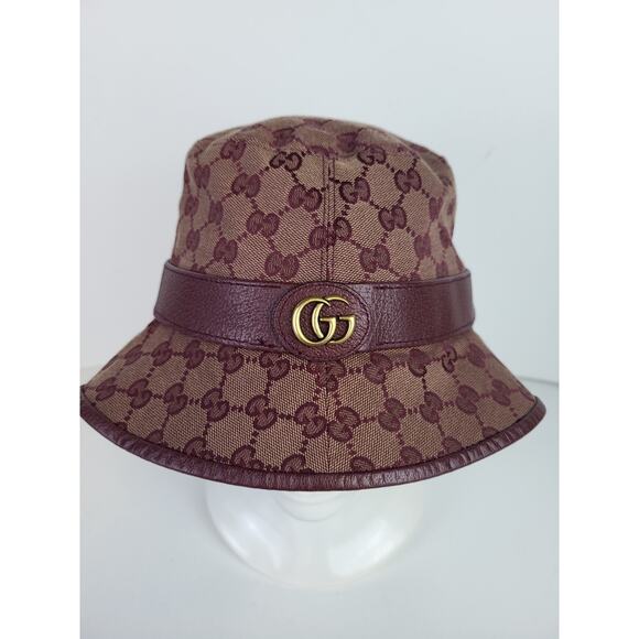 Gucci Burgundy Monogram Canvas Bucket Hat M - Picture 2 of 9